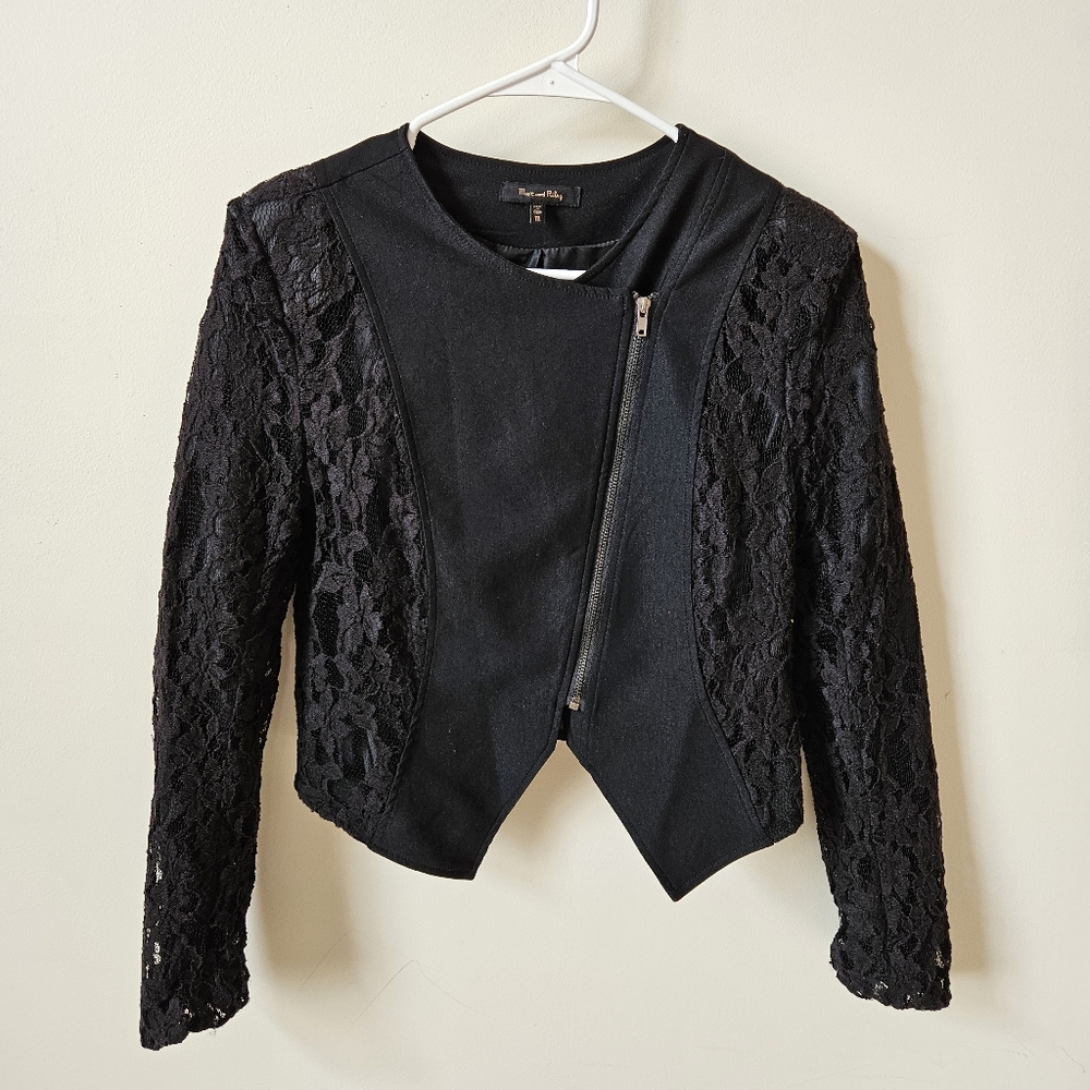 Lace Detail Moto Blazer Jacket